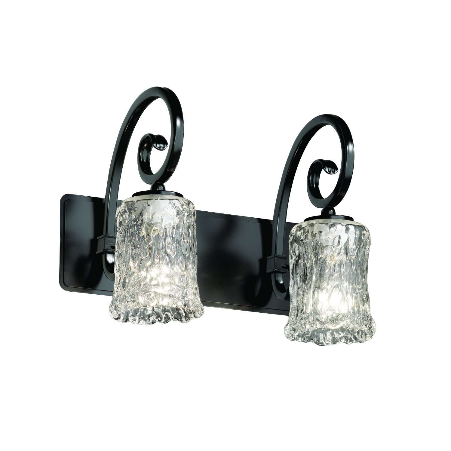 Justice Design Group - Veneto Luce Collection - Victoria Bath Bar - Cylinder with Rippled Rim - Matte Black Finish with Clear Textured Glass