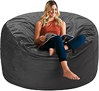 HABUTWAY 3ft Velvet Bean Bag Chair for Adults - Ultra Soft Memory Foam, High Rebound, Portable Plush Lazy Sofa (Grey)