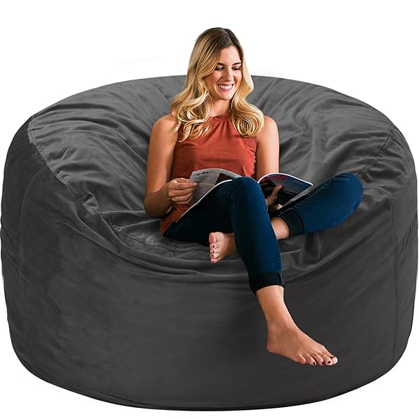 HABUTWAY Bean Bag Chair 3Ft Luxurious Velvet Ultra Soft Fur with High Rebound Memory Foam Bean Bag Chairs for Adults Plush Lazy Sofa with Fluffy Sponge 3' (Grey)
