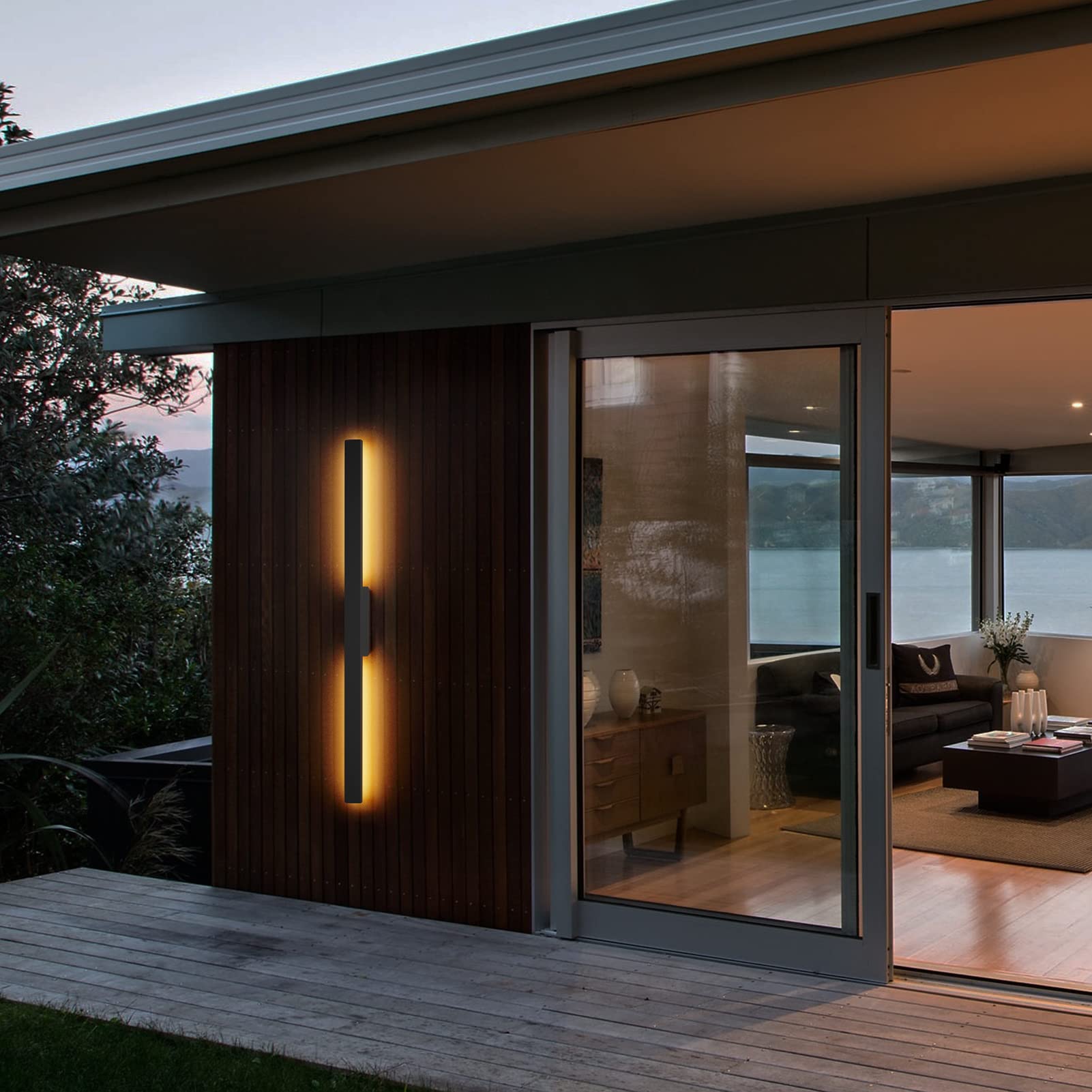 Klighten Aplique Larga de Exterior/Interior LED 28W 1750LM, Impermeable IP65 Lámpara de Pared, Luz de pared Moderno para Terraza Pasillo Entrada Villa, Blanco calido 3000K, 104cm, Negro