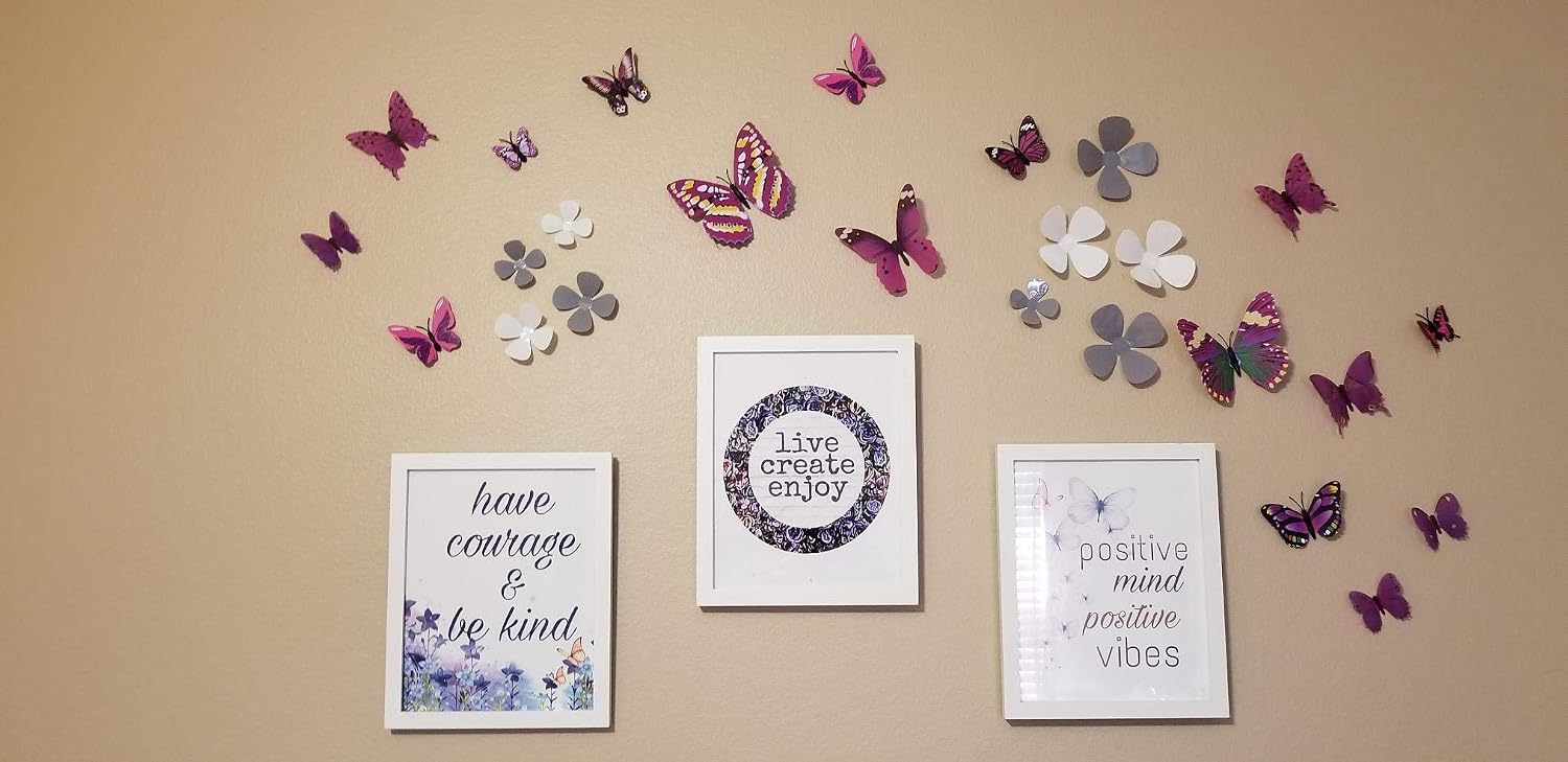 Coxeer 3D Butterfly Wall Decor, Removable Butterfly Wall Art Vivid Butterflies Wall Decor with Foam Dot Glue for Home and Room Decoration (Purple)