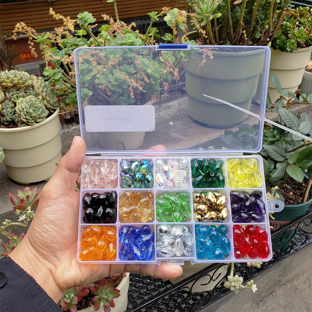 10x15mm Teardrop Glass Beads for Jewelry Making 180pcs AB Colour Faceted Vertical Hole Crystal Prism Beads Assortments Accessories for Pendants Necklaces Decoration Party Wedding with Cord - Image 3