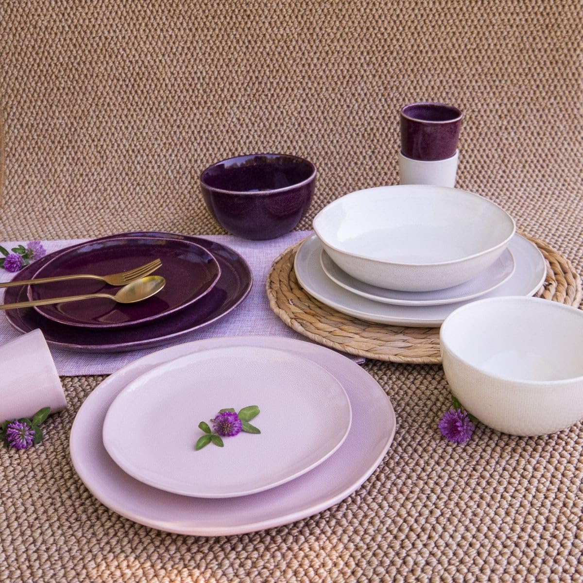 Assiettes Creuses en Céramique Ø20,5 cm, Lot de 6, Marron Rose Crème, Plats en Sauce ou Pâtes, Vaisselle Colorée