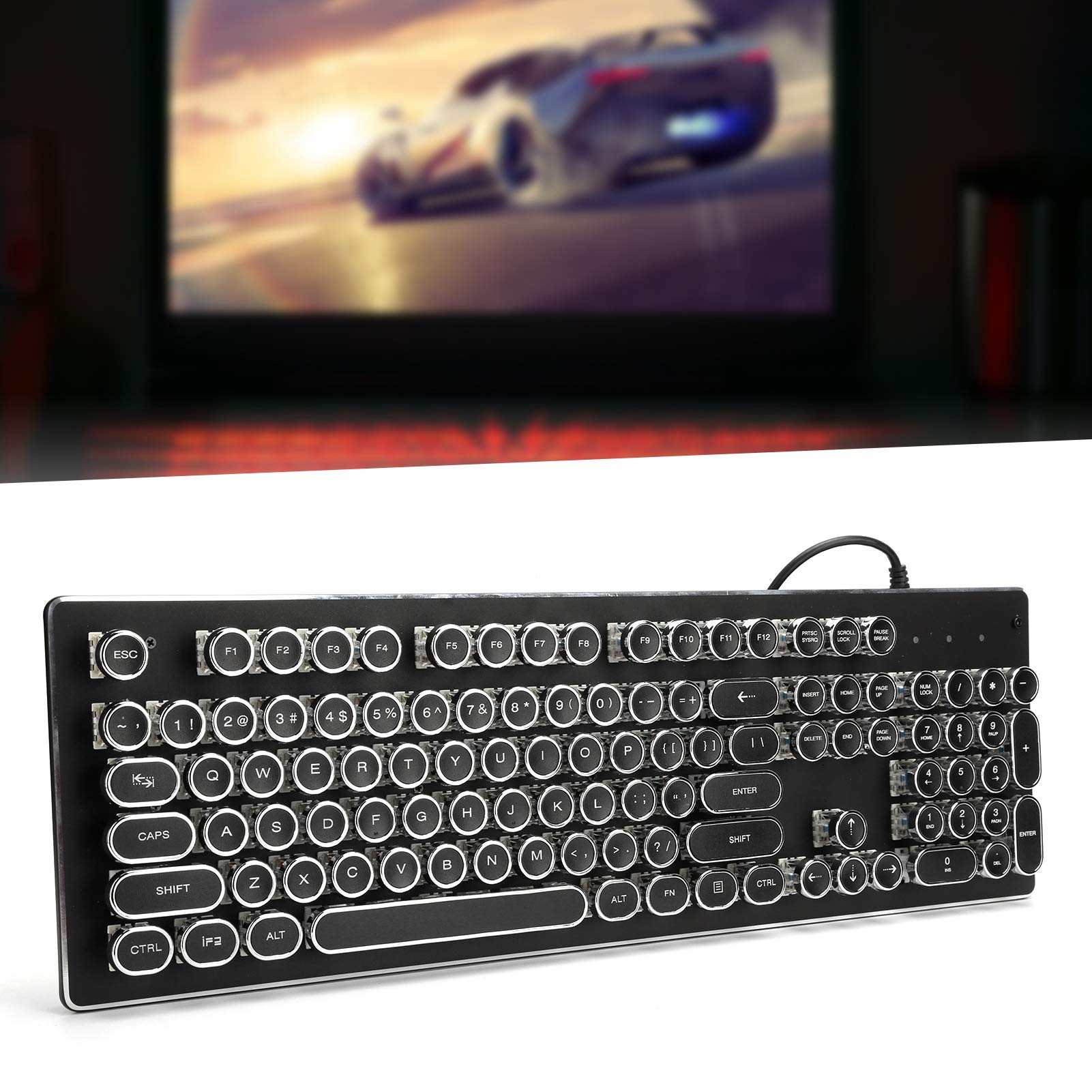 Tastiera da Gioco Tastiera Meccanica retrò Cablata Tasto a Luce Mista Fare su Interruttore Verde Tastiera a Luce Soffusa per Giochi Esports, Tastiera Wireless per PC (BLACK)