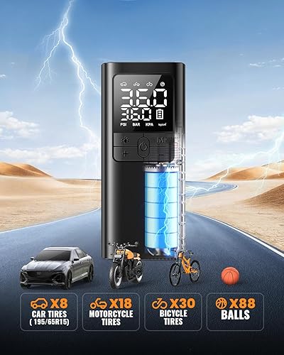 Miniatura 4 de Inflador de neumáticos, compresor de aire portátil, bomba de aire inalámbrica con medidor digital de presión de neumáticos, pantalla LCD dual