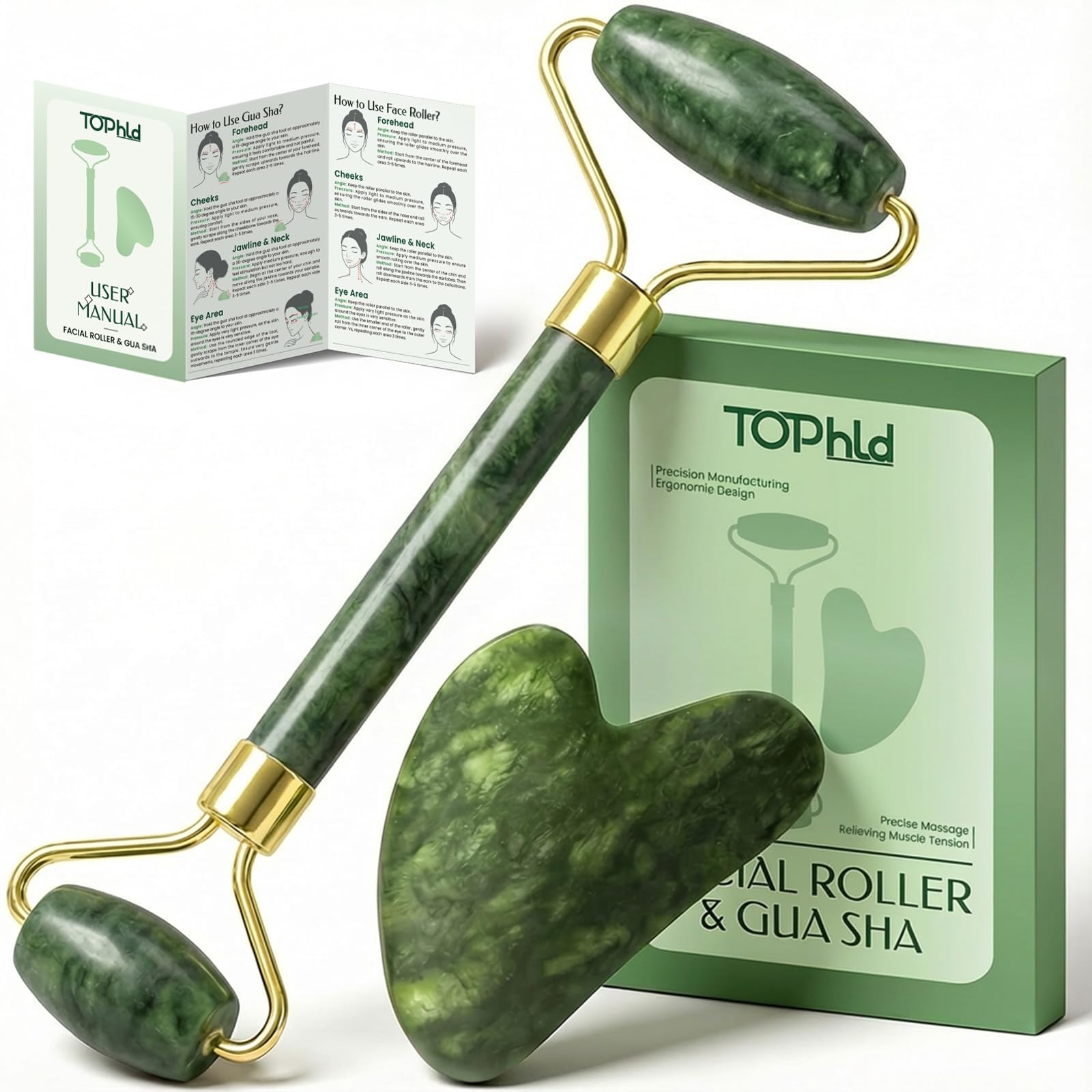 Face Roller Gua Sha Facial Tools Face Massager for Self Care Jade Roller for face Jawline Sculpting and