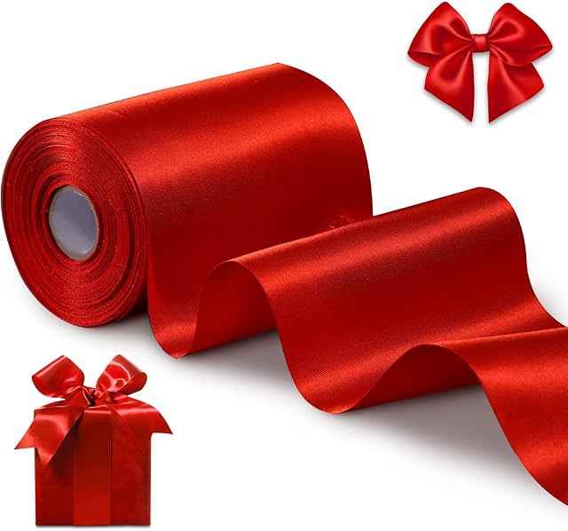 Red Satin Ribbon 4 Inch x 22 yd Wide Thick Ribbon for A Grand Opening Business Ribbon Cuttings Ceremony Bow Wedding Chairs Pageant Sashes Christmas Festival Decor