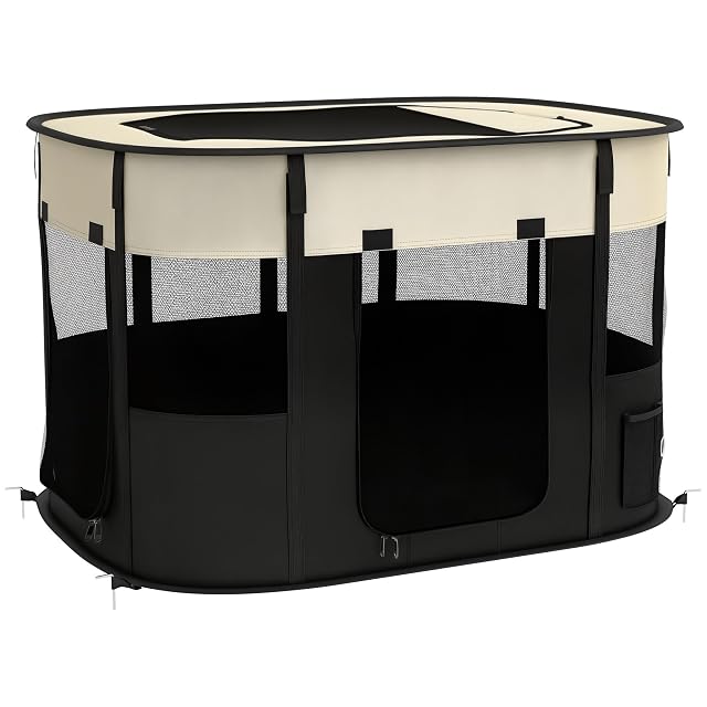 PawHut Recinto para Animales de Tela Oxford Plegable 94x74x60cm Crema