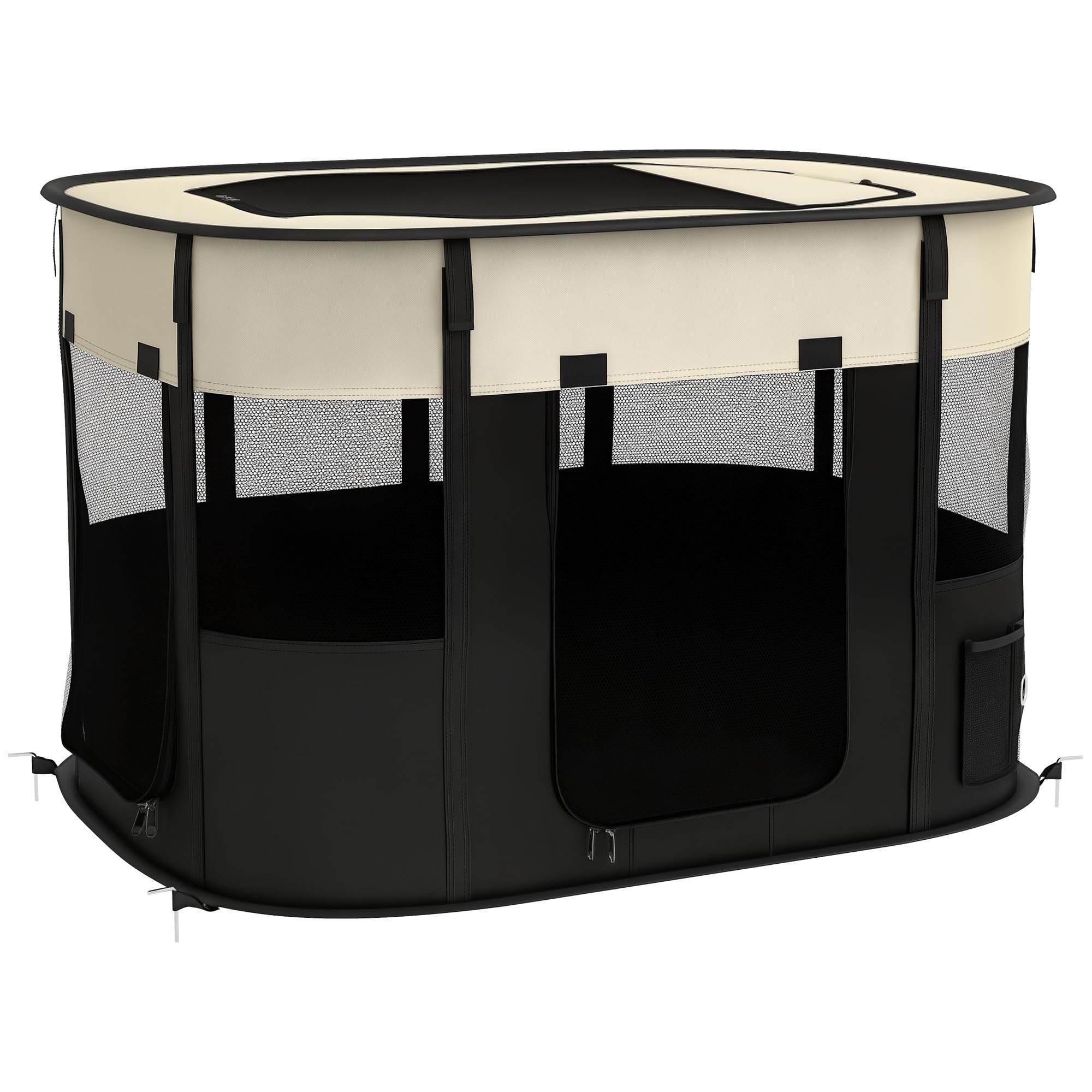 PawHut - Parque para perros, animales, tejido Oxford plegable, 94 x 74 x 60 cm, color crema | Parque de cachorros, Recinto al aire libre, Bolsillos de almacenamiento, Recinto para perros cachorros