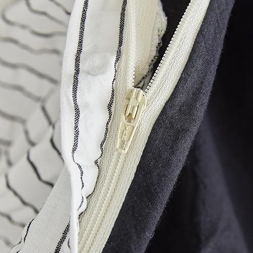 Miniatura 4 de SUSYBAO Juego de funda de edredón moderna a rayas tamaño Queen, 100% algodón, diseño de rayas onduladas, juego de 3 piezas, 1 funda de edredón con