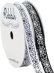 Ribbli 2 Rolls Halloween Grosgrain Ribbon,Spider Web Use for Craft,Halloween