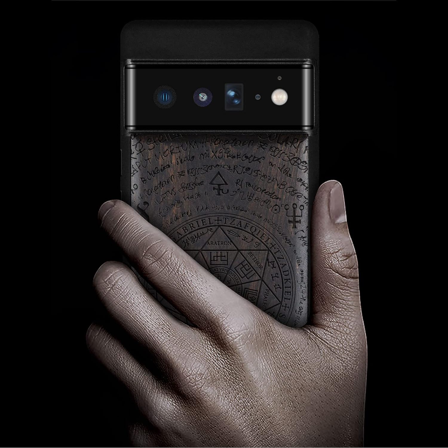 Carveit Wood Case for Pixel 6 Pro Case [Natural Wood & Black Soft TPU] Shockproof Protective Unique & Classy Wooden Cover Compatible with Google Pixel 6 Pro (Solomon's Seals-Blackwood)