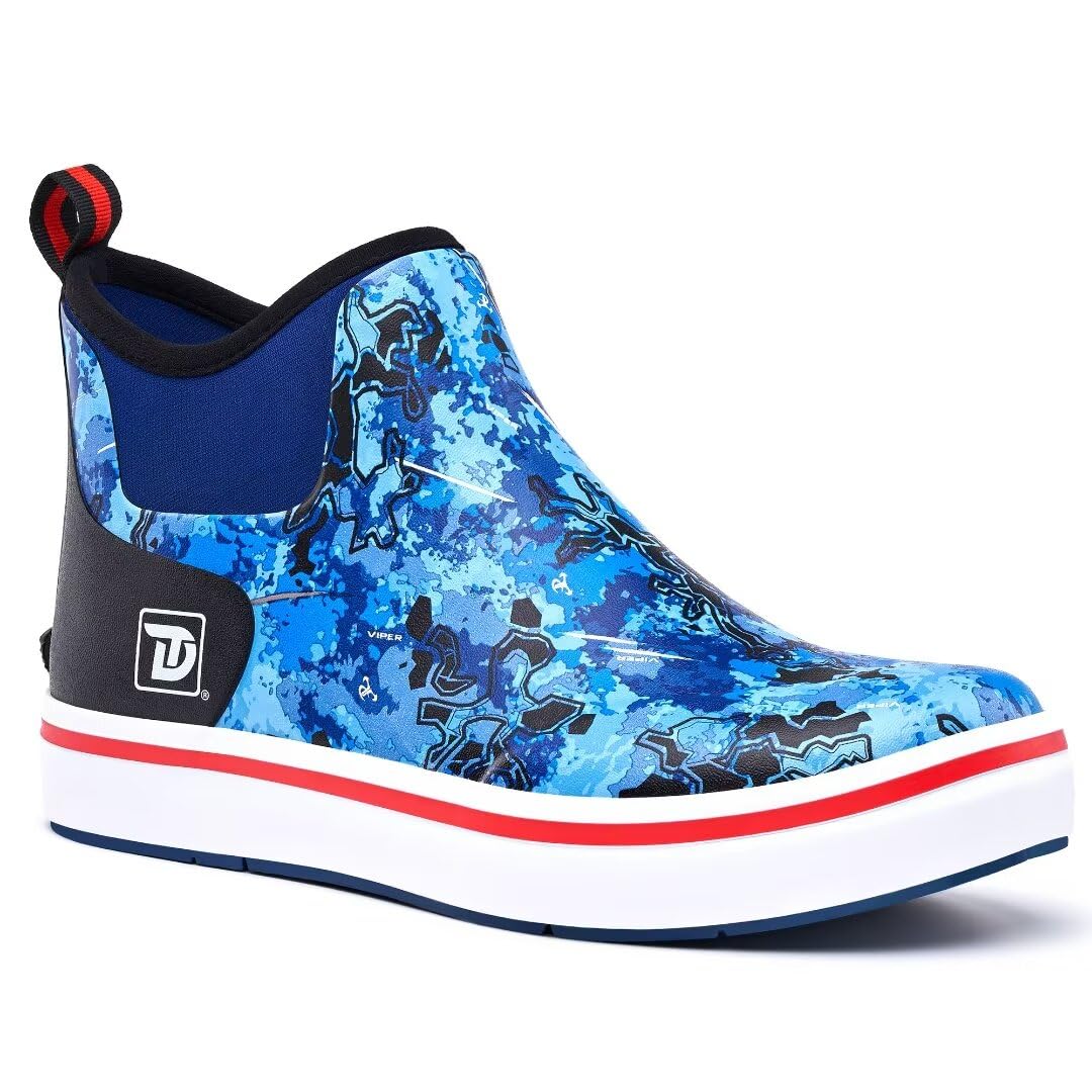 Trudave Mens Deck Boots, Waterproof Rubber Fishing Rain Boots, Anti-slip Short Ankle Shoes for Outdoor Fishing, Boating, Size 5-14