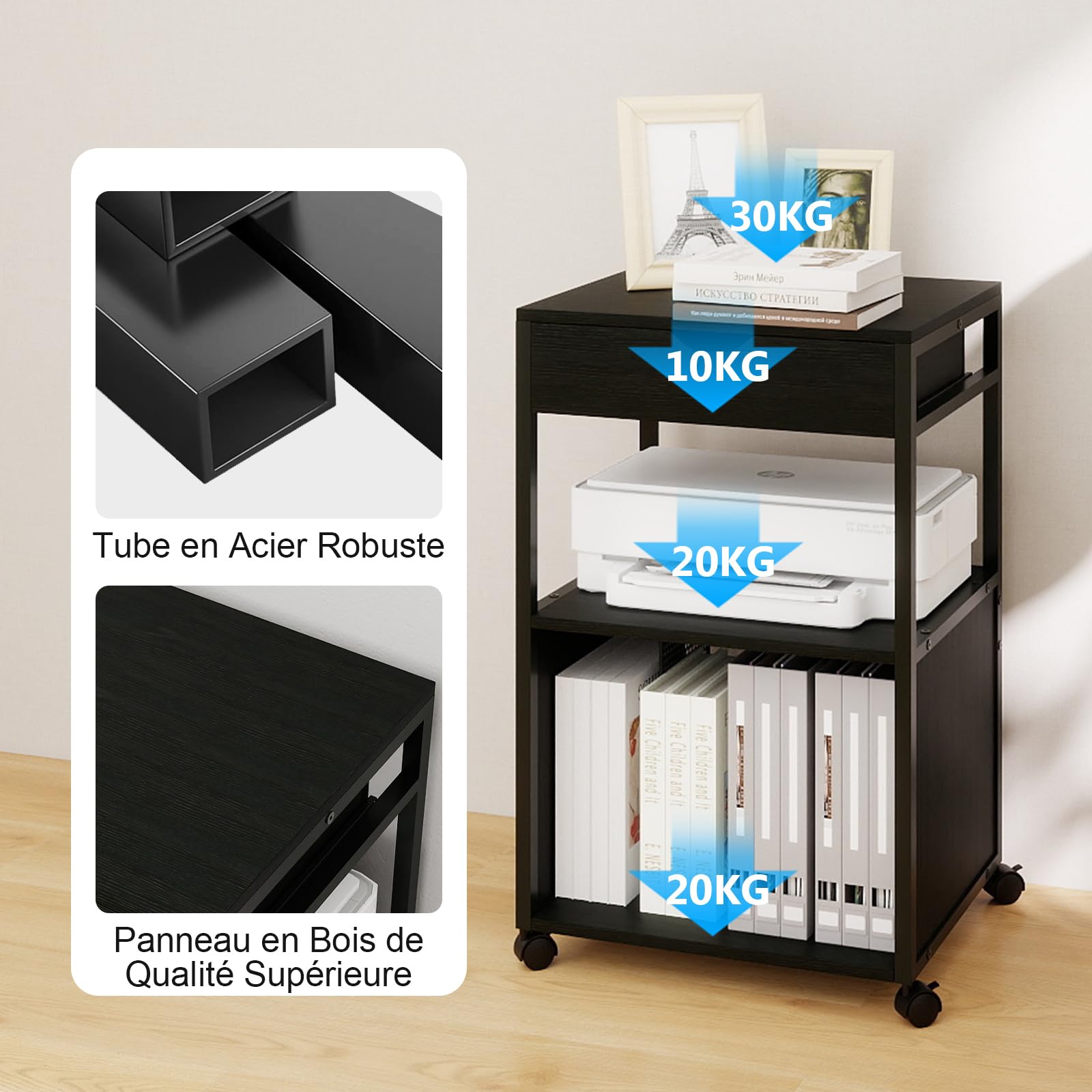 PUNCIA Étagère de Rangement pour Dossiers Support Imprimante (Blanc)