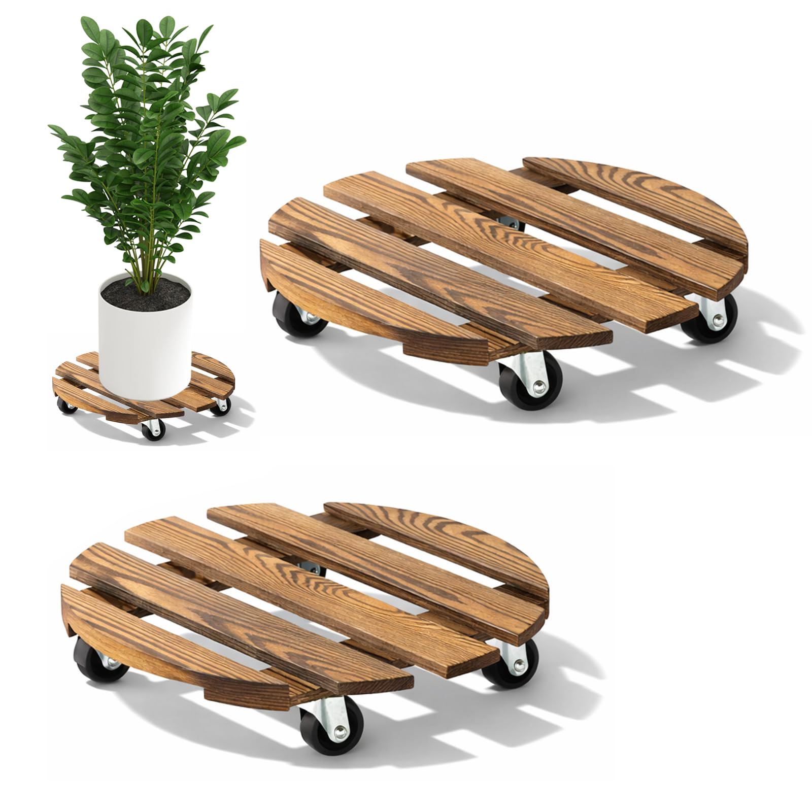 Chariot pour plantes YushengTai rond 30x30 cm, 2 pièces, chariot à roues pour fleurs rond, chariot à roues pour plantes capacité de charge 90 kg, chariot pour plantes d'extérieur, sous-pot de fleurs