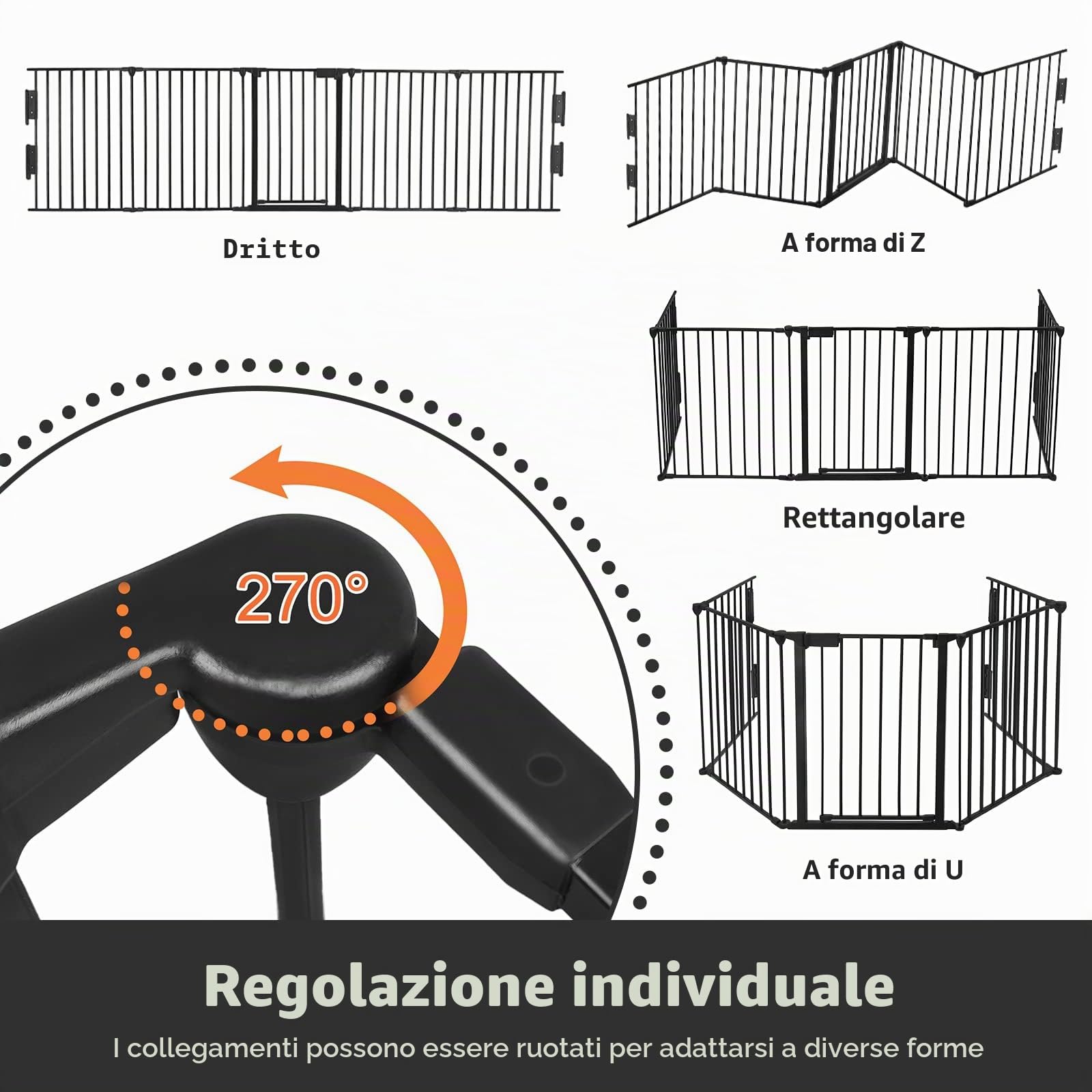 UISEBRT Cancelletto di Protezione per Camino, Sicurezza Barriera Protettiva Pieghevole per Bambini, Cani, Animali, Stufa, 300 x 75 cm, 4 pezzi, Nero