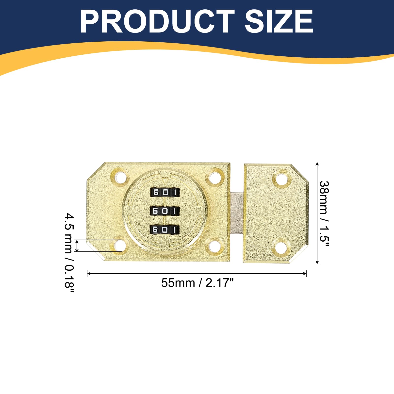 uxcell Cabinet Door Latch 2.17 x 1.5 Inch Zinc Alloy Keyless Combination Lock for Kitchen Cabinet Office Drawer Wooden Furniture Gold 2Pcs - Image 2
