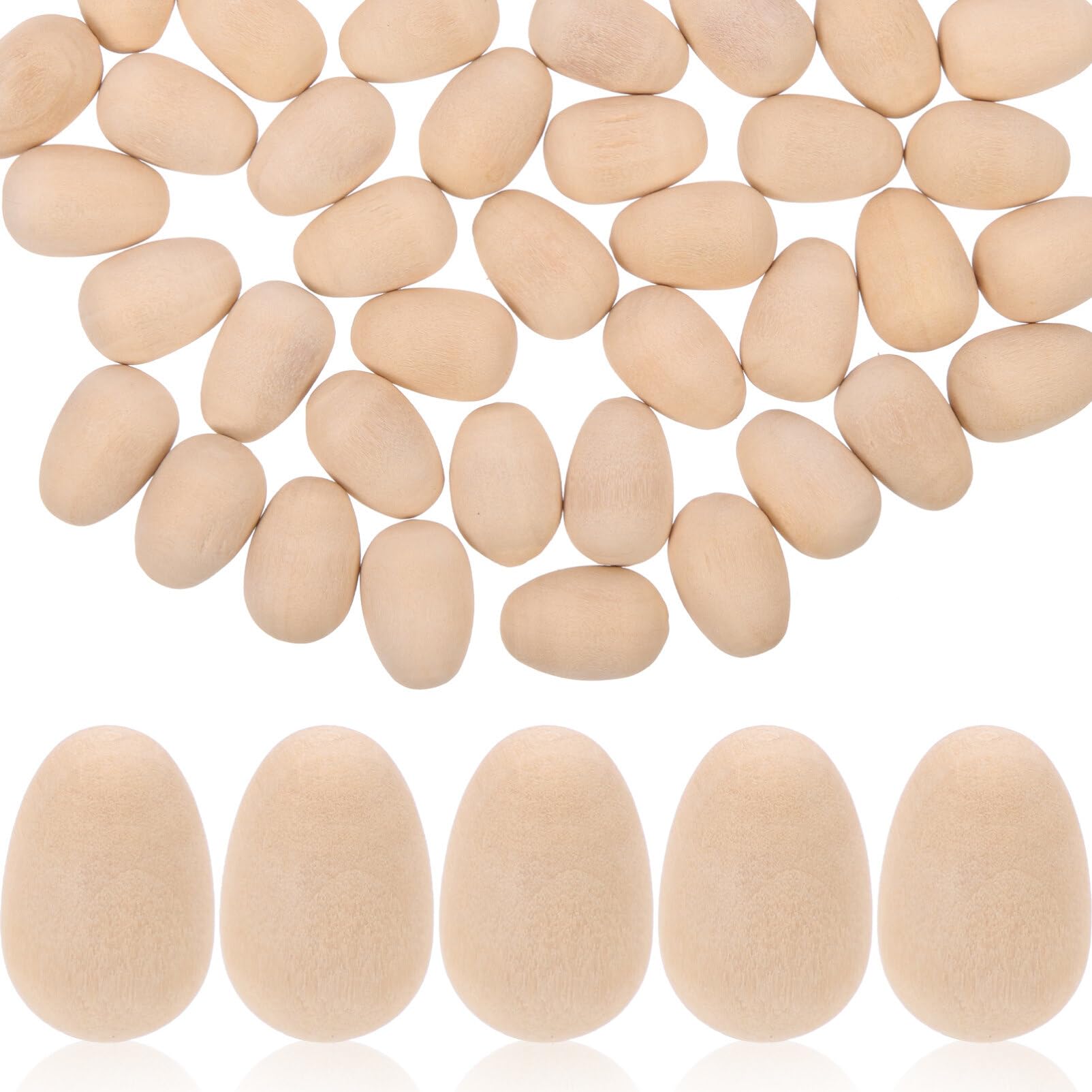 Amosfun 100 Wooden Eggs for Craft, Unpainted Egg Ornaments, Mini Blank Wood Ornaments For Easter Party Decoration, Holiday Supplies (1.2x1.8cm)