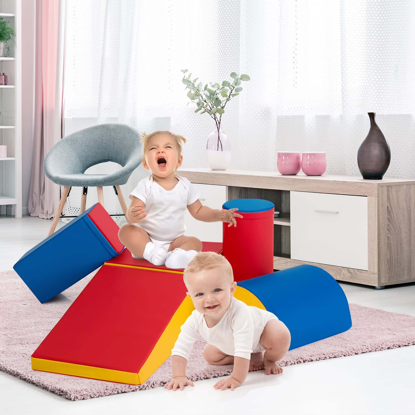 LIFEZEAL Softbausteine zum Klettern & Rutschen, Schaumstoffbausteine aus PU & EPE für Kinder, Riesenbausteine Großbausteine Mehrfarbig, für Kinderzimmer & Kindergarten (Stil 2)