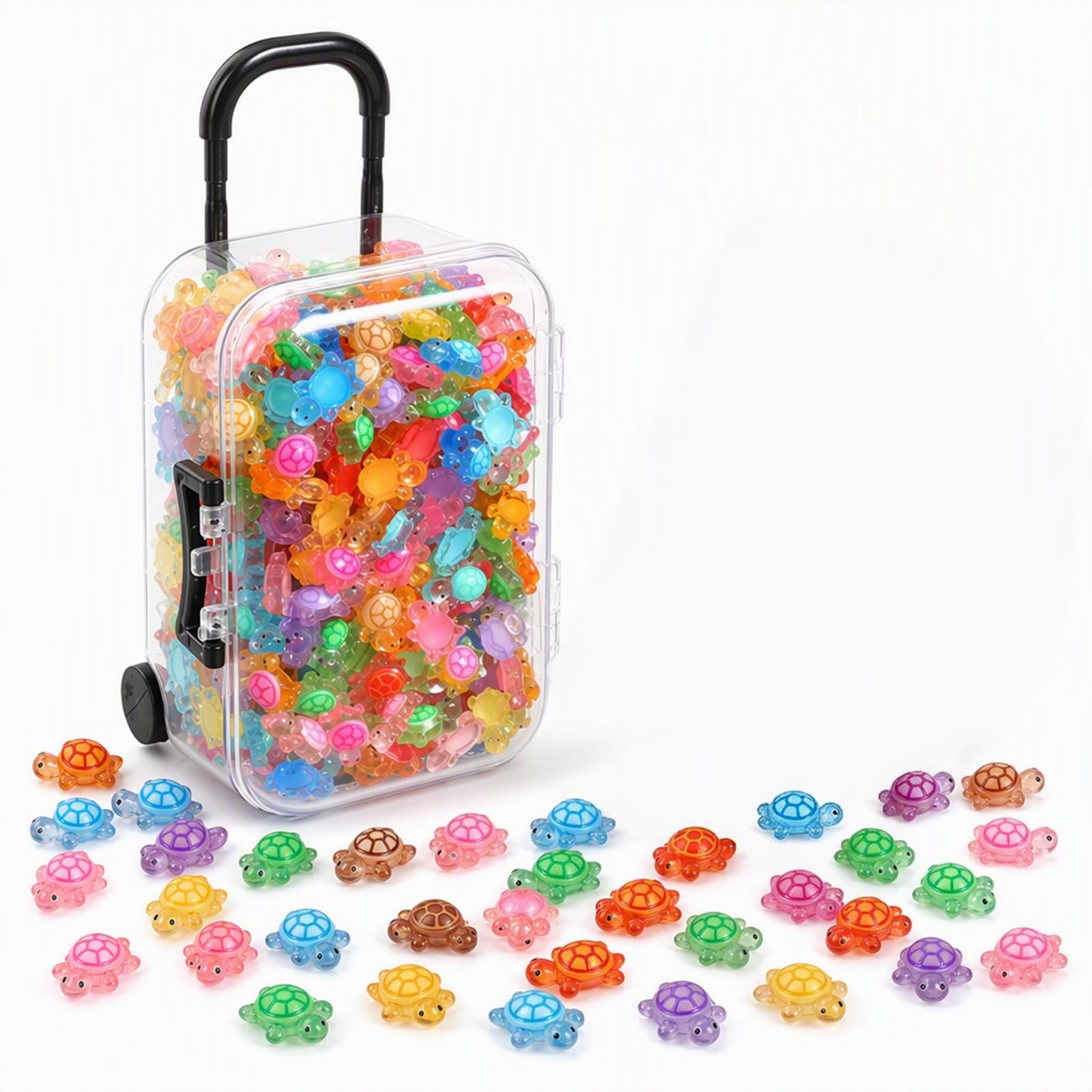 300 Pcs Glow in the Dark Mini Turtles, Resin Turtles with Portable Suitcase