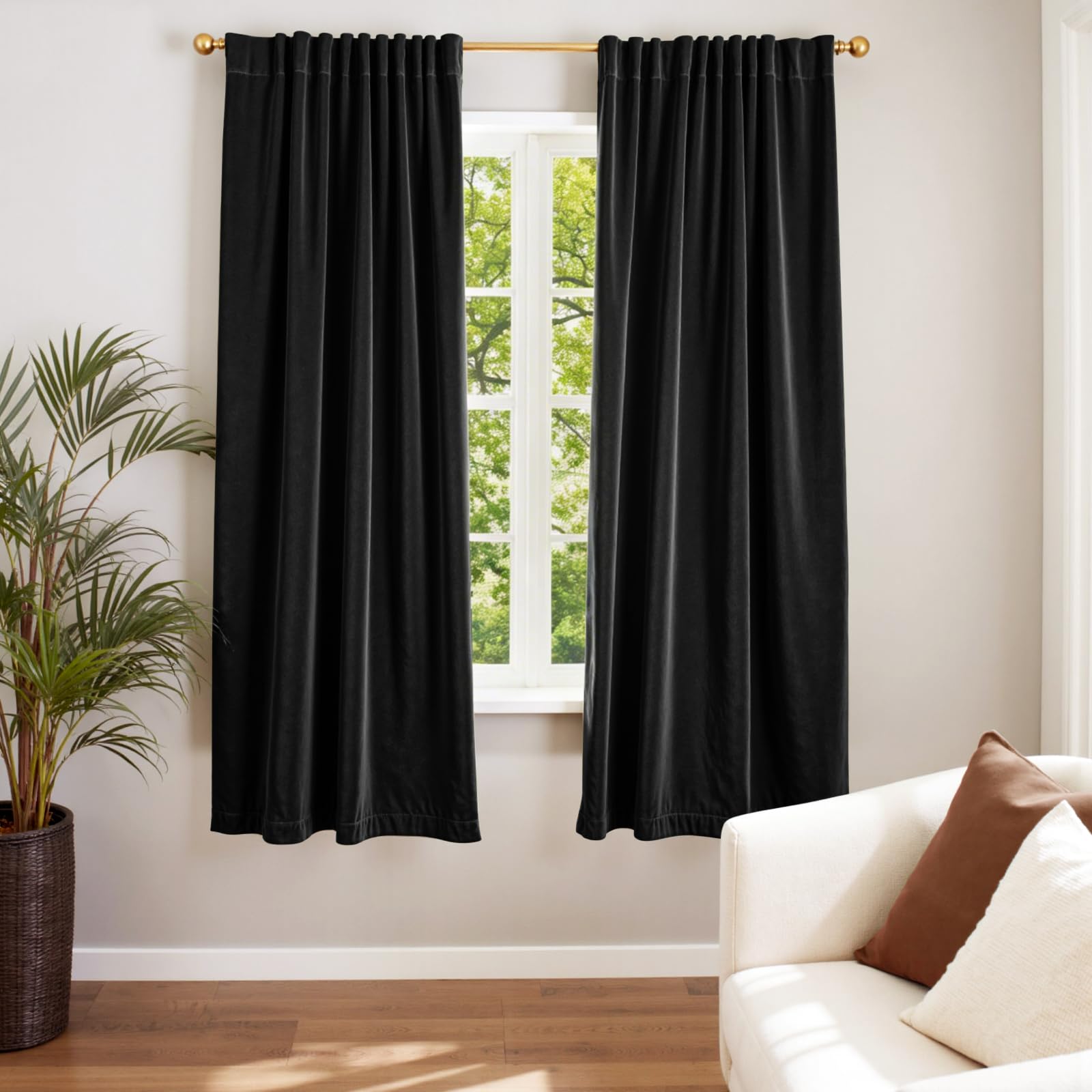 Lazzzy Velvet Blackout Curtains Thermal Insulated Room Window Drapes Super Soft Luxury Curtains for Living Room Bedroom Rod Pocket 2 Panels, Black, 52" W x 72" L — image 1