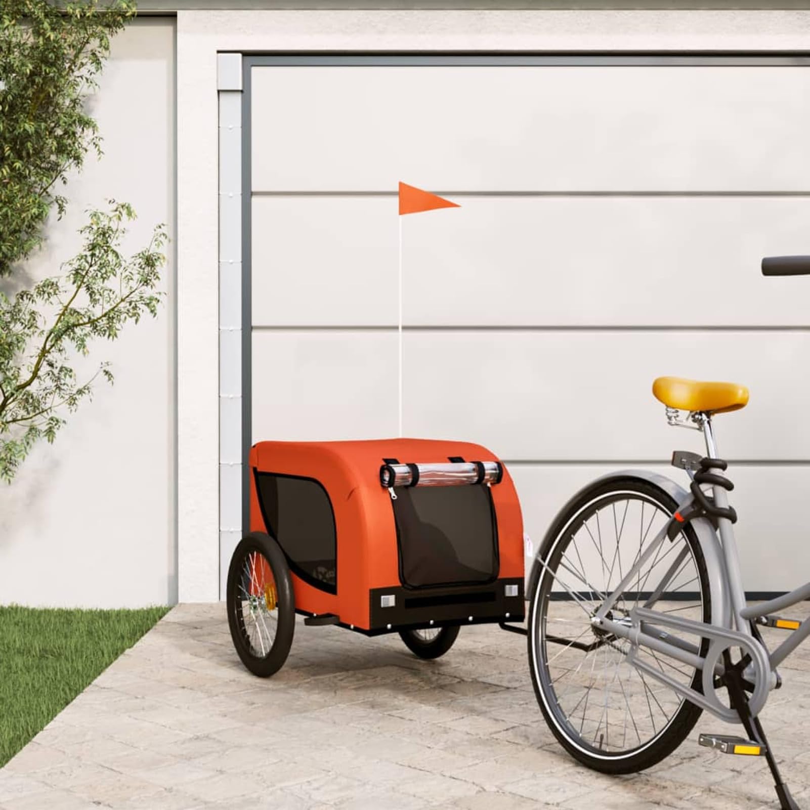 CIADAZ Dog Bike Trailer Orange and Black Oxford Fabric and Iron, Scooter Trailer, Bike Basket, Dog Bike Carrier, Dog Wheelchair, Dog Cart - 94005