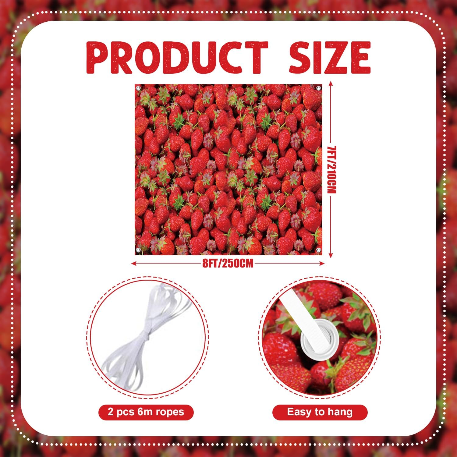 7x8ft Cute Fresh Red Strawberry Garage Door Decor Realistic Fruits Garage Door Background for Dining Home Kitchen Indoor Girl Birthday Party Decor Props