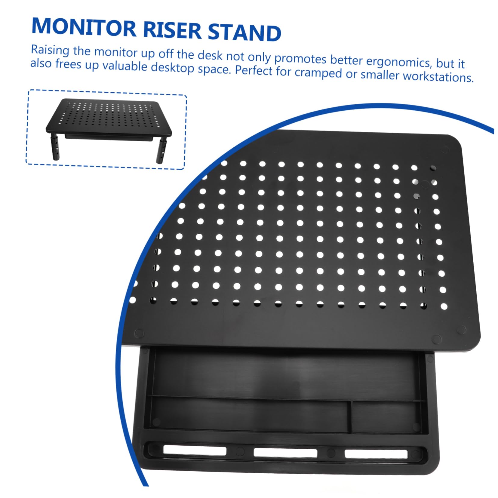 Uonlytech Rehausseur D’écran pour Moniteur Plateau Perforé Tiroir en Fer , Hauteur Réglable 3 Niveaux et Ventilation pour Bureau Ergonomique