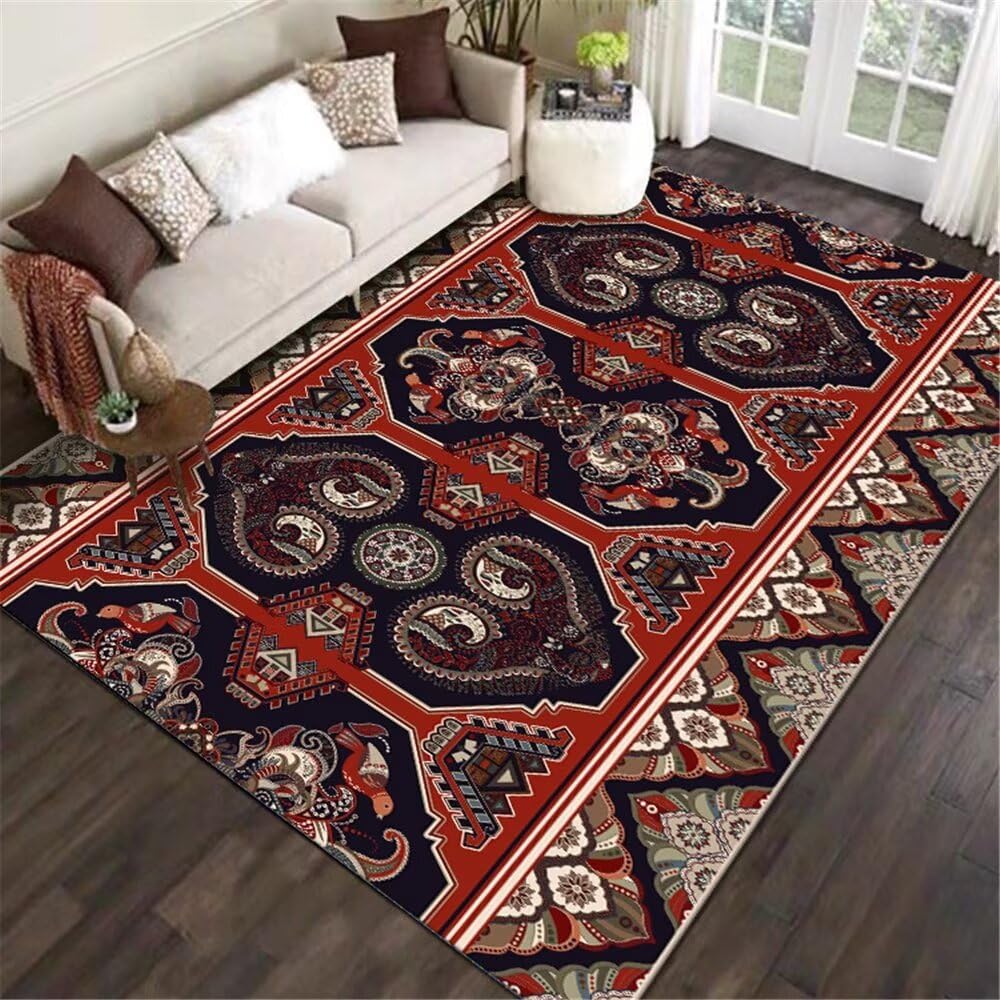 Tapis chambre enfant et salon rouge vintage floral 180x250cm
