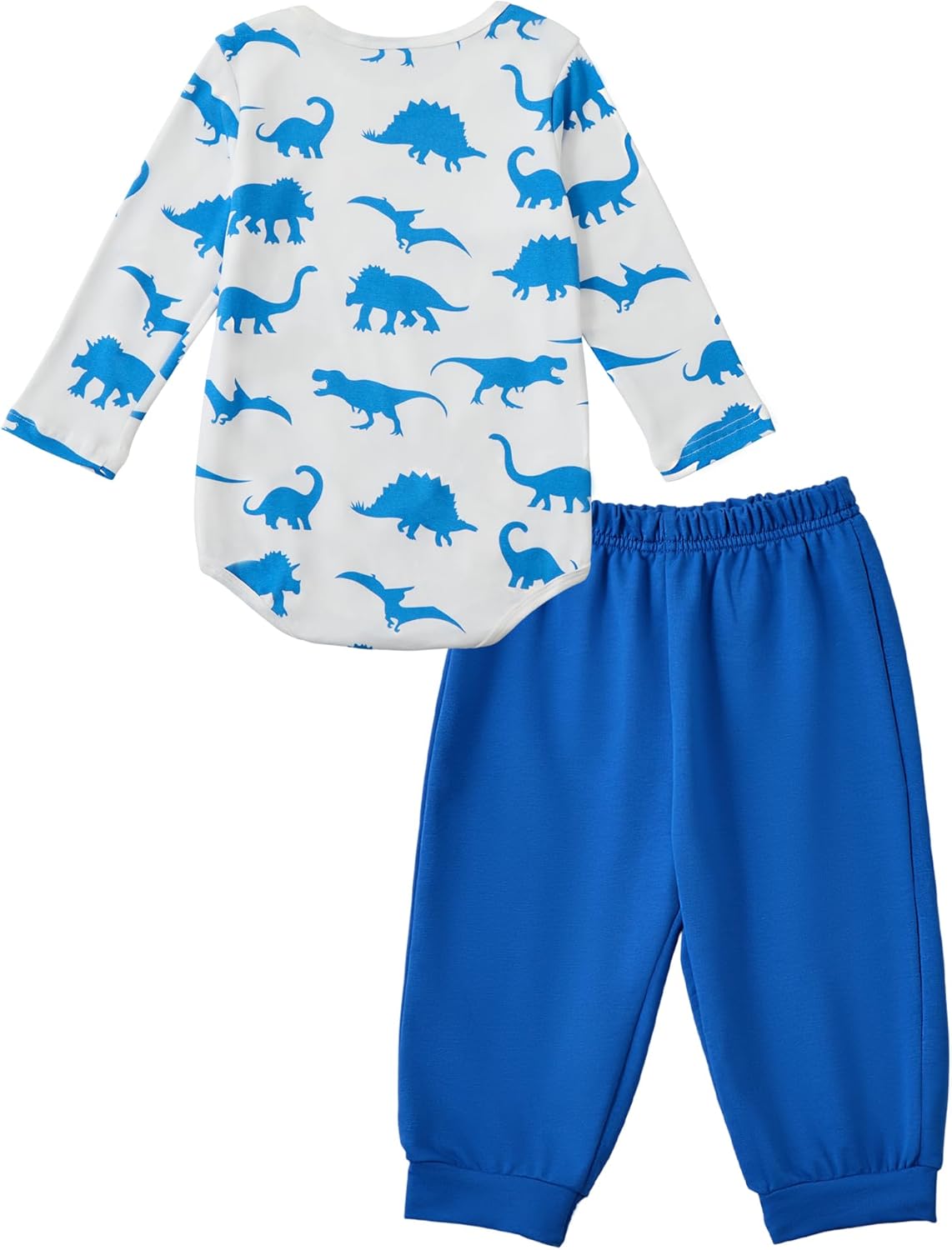 Toddler Baby Dark Blue Dinosaur Long Sleeve Snap Closure Romper Top Jogger Pants Set Cute Fall Outfits - Image 7