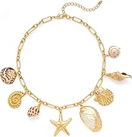 CLASSYZINT Gold Seashell Starfish Necklace - Boho Charm Pendant with Natural Shells, Adjustable Beach Jewelry for Women