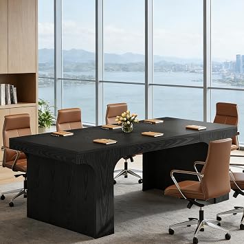 Tribesigns 70.87" x 31.5" Conference Table for 6-8, Large Rectangular Wood Grain Meeting Table with Curved Legs for Boardroom, Training Room & Home Office, Modern Design