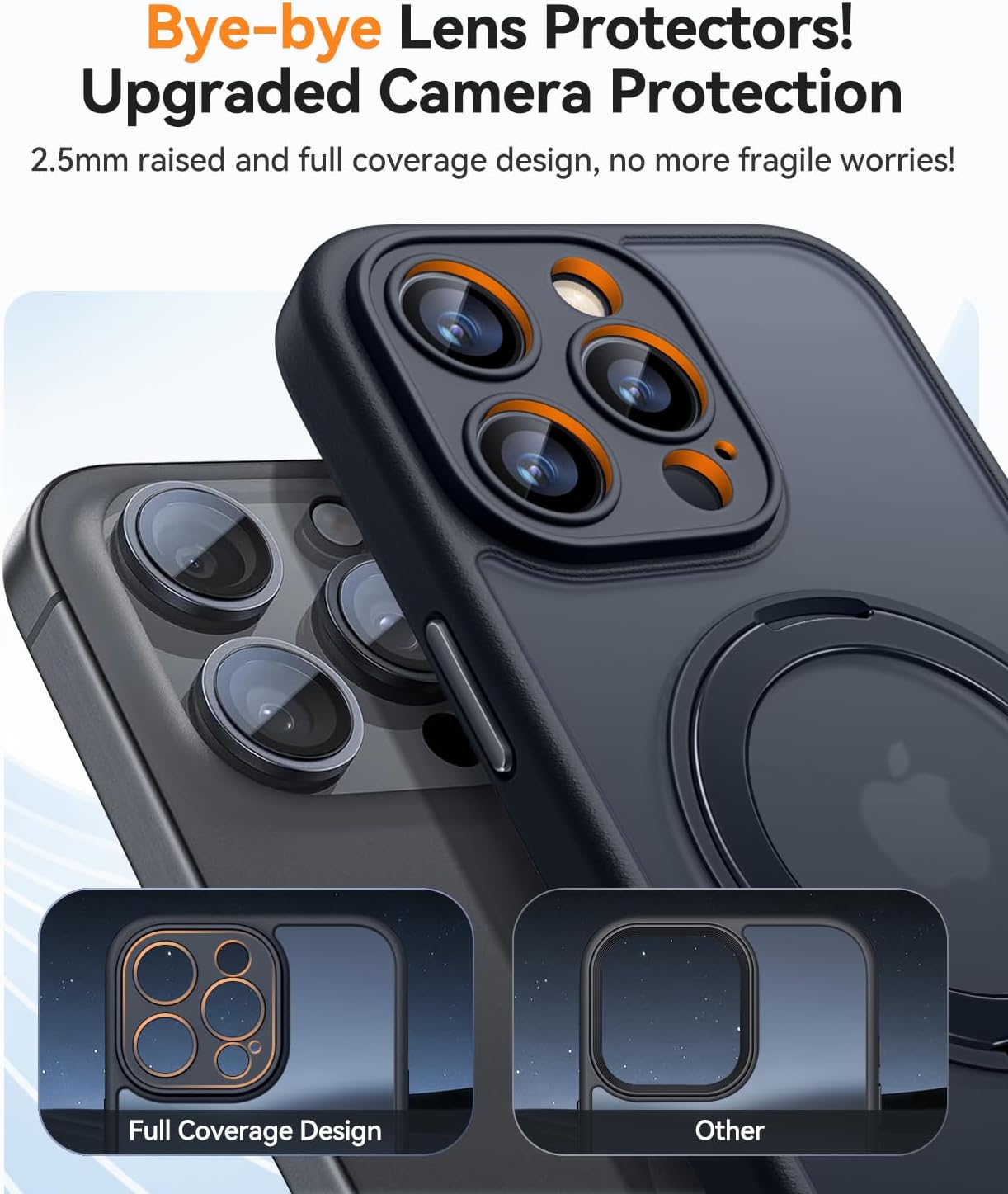 CANSHN 360° Spin Magnetic Stand for iPhone 15 Pro Max Case [Full Camera Protection] [Compatible with Magsafe] [Translucent Matte] Shockproof Protective Kickstand Phone Cover 6.7" - Black