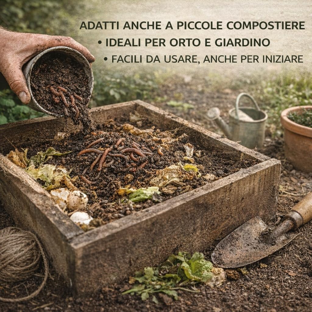 Lombrichi Vivi da Compostaggio (Eisenia Fetida e Andrei) per Produzione Humus e Vermicompostaggio: Kit Avviamento Ideale per Orto Biologico, Compostiere Domestiche (250g)