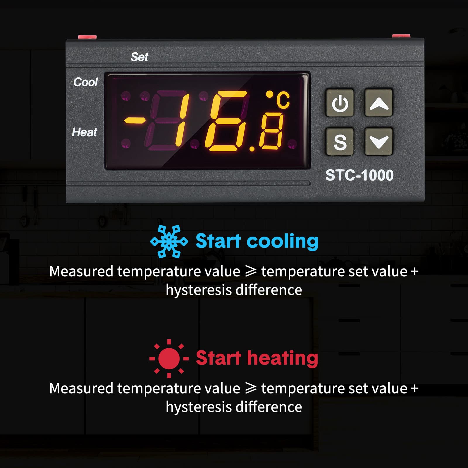 2 STC-1000 DC 12V 10A Digital Temperaturregler Celsius Digital Thermostat Allgemein Temperaturkalibrierung Temperaturwächter mit Sensor 2 Relaisausgang für Fermentation Luke Heizung Kühlung