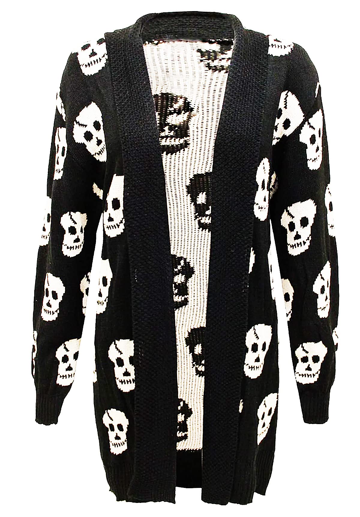 JM CLOTHING A60 New Gothic Cardigan Skull Cardigan Plus Size Aperto Halloween Skull Drape Knitting Patterned Jumper Maglieria Top Donna Signore Manica Lunga Maglione, Nero , 40-46