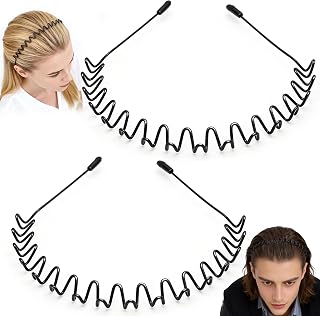 2 Pcs Metal Hair Band Set-Elastic Non Slip Metals Hairband for Men Women-Fashion Wavy Spring Metal Headband for Sport Outdoor Daily Use Complete Hair Accessory