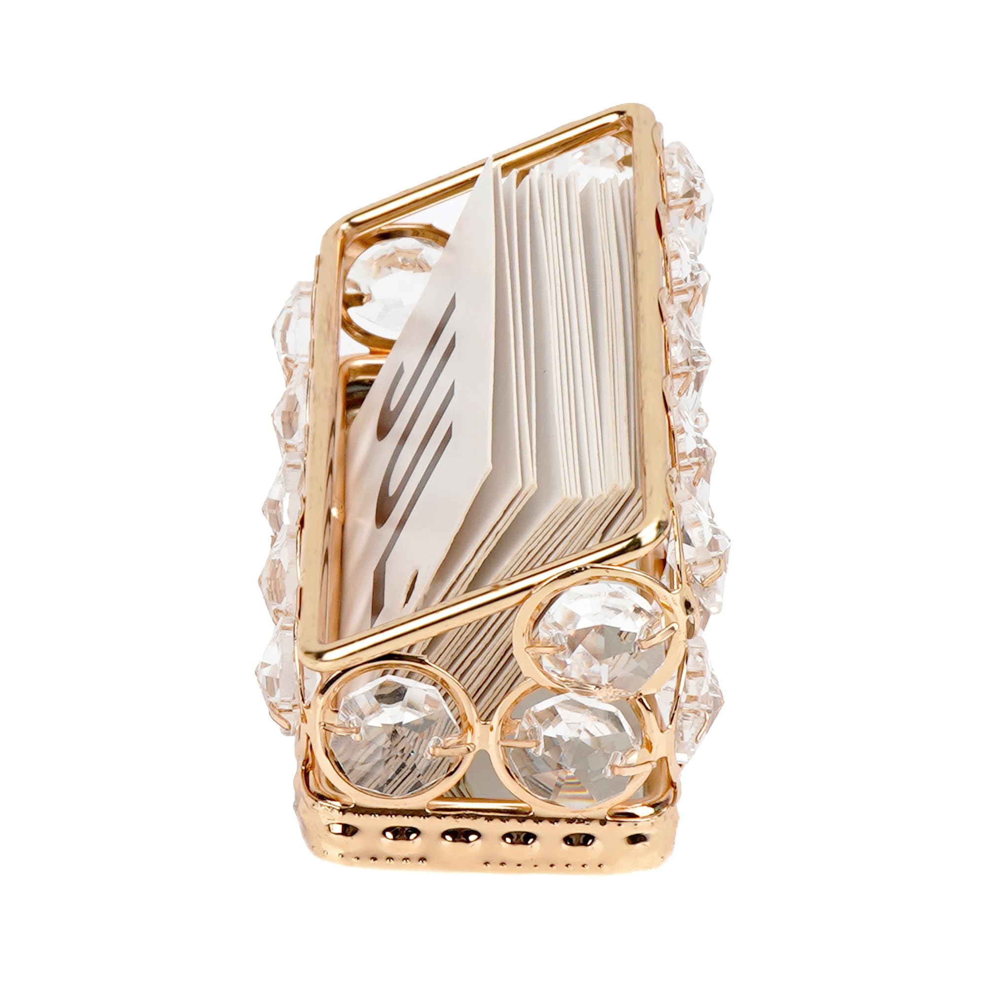 Soporte dorado para tarjetas de visita con detalles de cristal, elegante organizador de escritorio para oficina, recepción y decoración del hogar