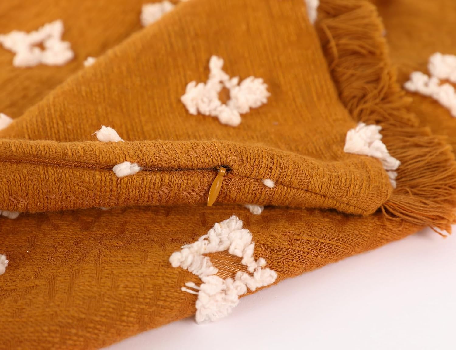 Boho Long Lumbar Pillow Cover 16x36 with Tassel Fringe,3D Flower Patterned Extra Decorative Long Lumbar Pillow Cover Case for Sofa Couch Bed Livingroom Farmhouse,Rust Red