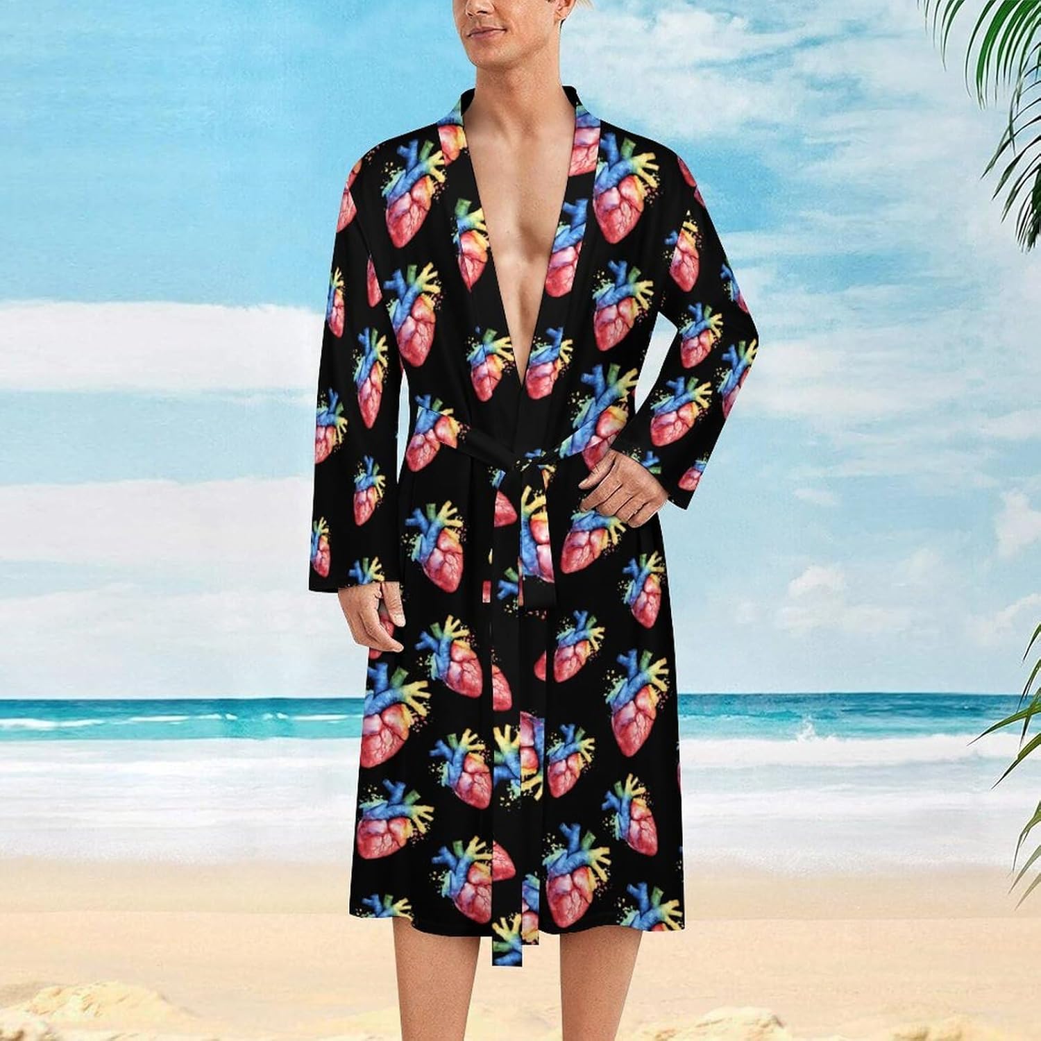 Heart Anatomy Colorful Mens Robe Long Bathrobe for Women Bath Robes Lightweight Soft Printed Sleepwear