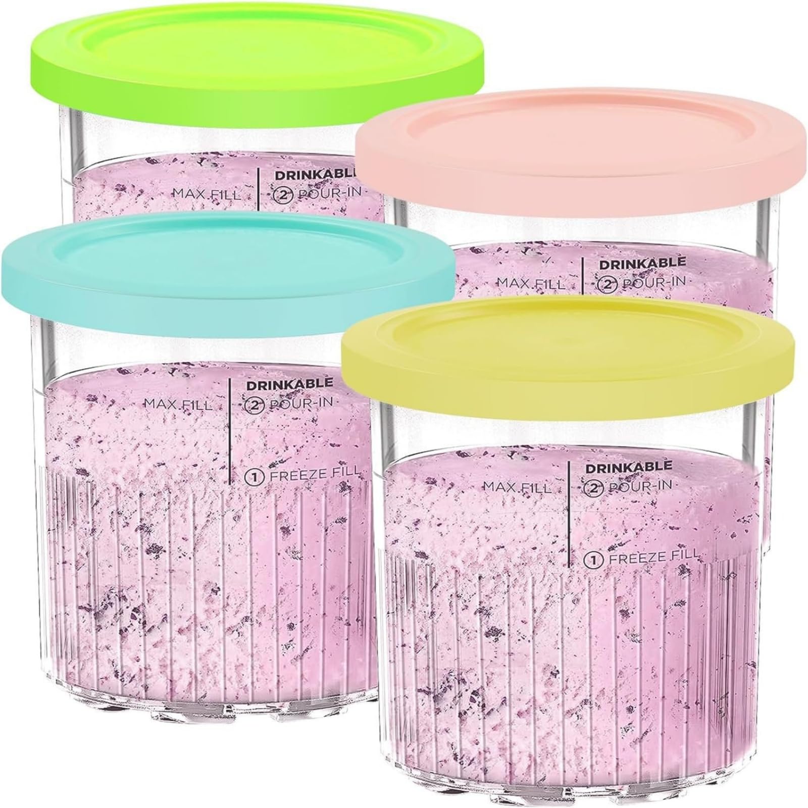 4Pcs Eiscreme-Behälter, Ersatz-Pint und Deckel, für Ninja Creami, für NC500 NC501 Deluxe, BPA-frei, spülmaschinenfest, luftdicht, blattsicher