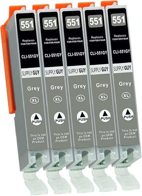 5 Ink cartridges compatible with Canon CLI-551 Grey with Chip and Level Indicator for Canon Pixma IP8700 IP8750 MG6300 MG6350 MG7100 MG7150 MG7500 MG7550
