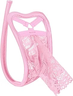 Vxuxlje Sissy Men's Chastity Cover Floral Lace Invisible C-String Underwear O Ring Lingerie Briefs