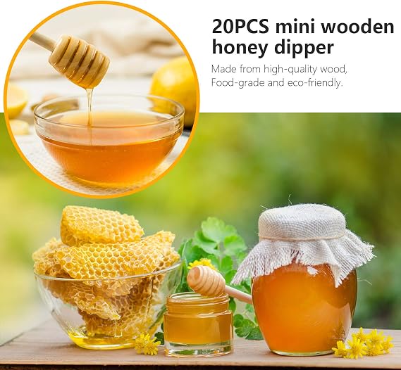25Pcs Honey Wooden Dipper Mini Honeycomb Sticks 3 Inch