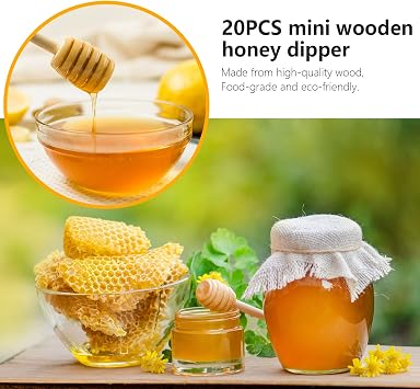 25Pcs Honey Wooden Dipper Mini Honeycomb Sticks 3 Inch