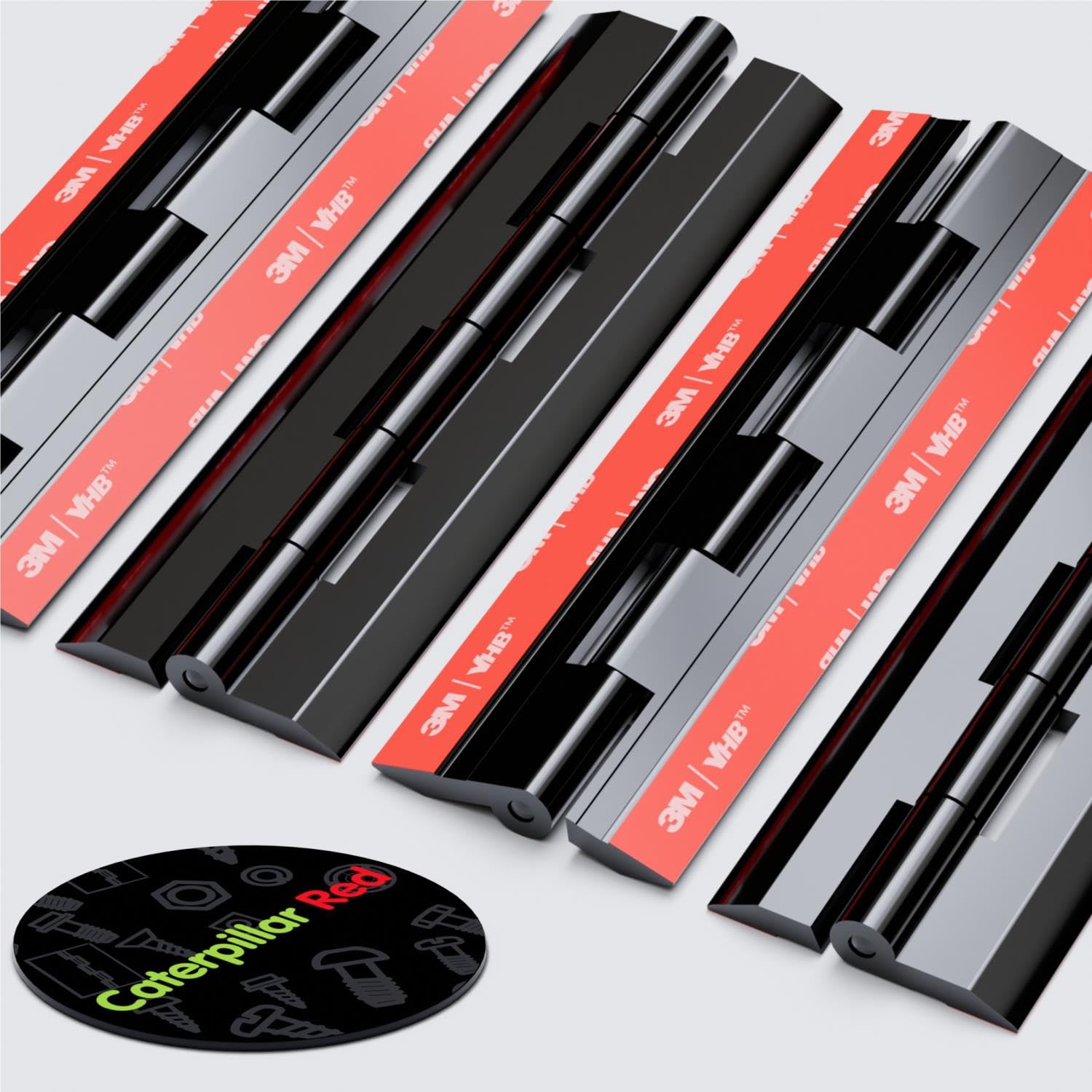 4x Charnières à piano acryliques noires 150 mm - auto-adhésives, aucune colle requise