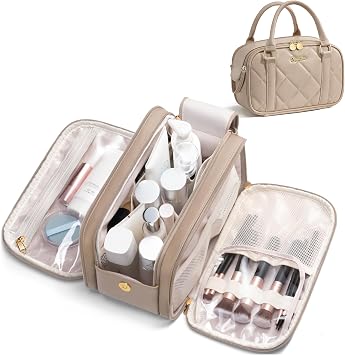 62% off: Bagstellar Travel Makeup Bag, Large Capacity Quilted Toiletry Bag for Women Stand-up Cosmetic Bag Open …