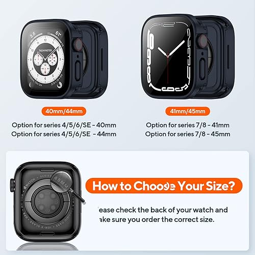 Vista 43 de 2 Pack 2 in 1 Waterproof Case for Apple Watch Series SE 6 5 4 44mm, Straight Edge PC Front & Back Bumper with Tempered Glass Screen Protector 360