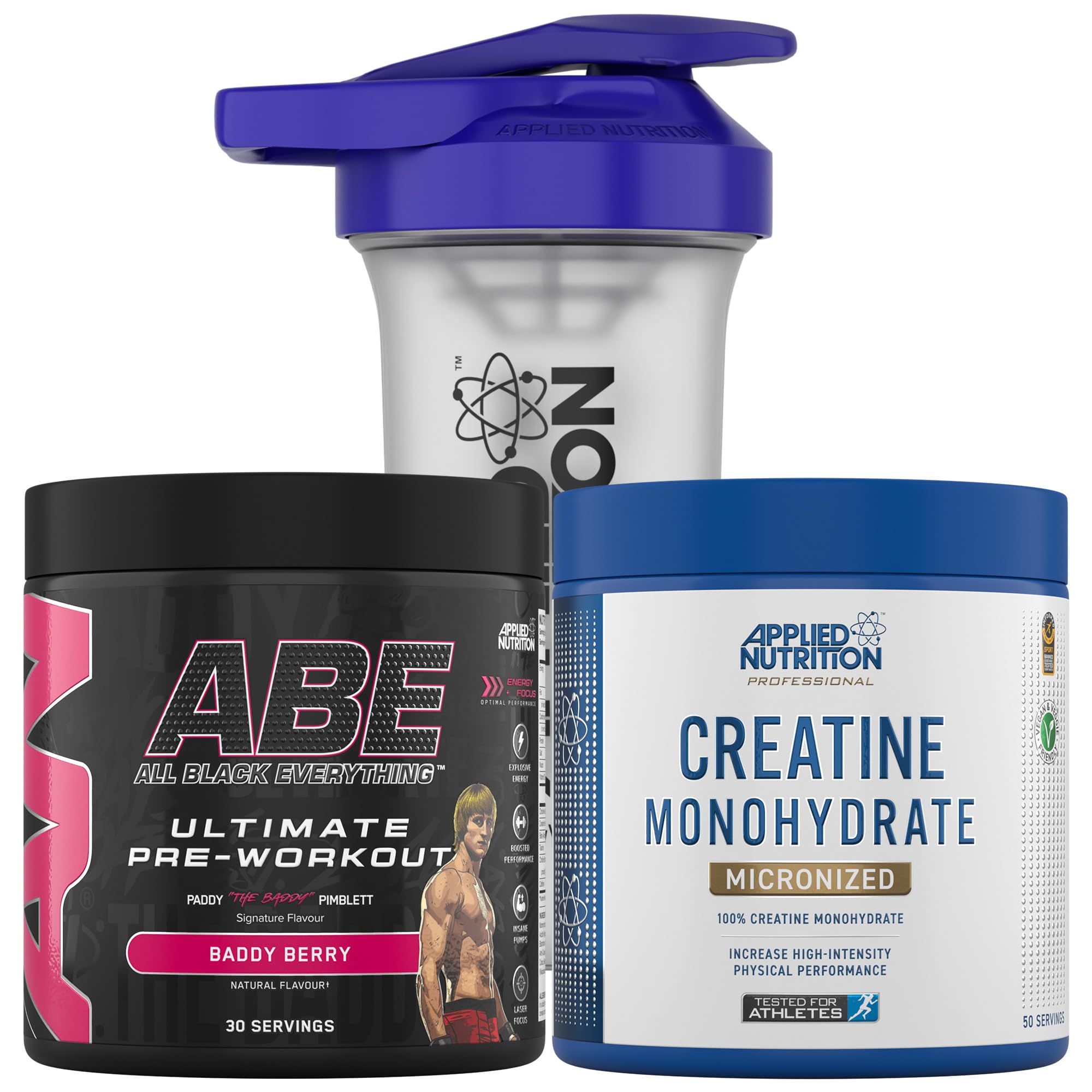 Bundle ABE Pre Workout 375g + Creatine 250g + 700ml Protein Shaker | All Black Everything Pre Workout Powder, Energy & Performance with Creatine, Beta Alanine (Baddy Berry)