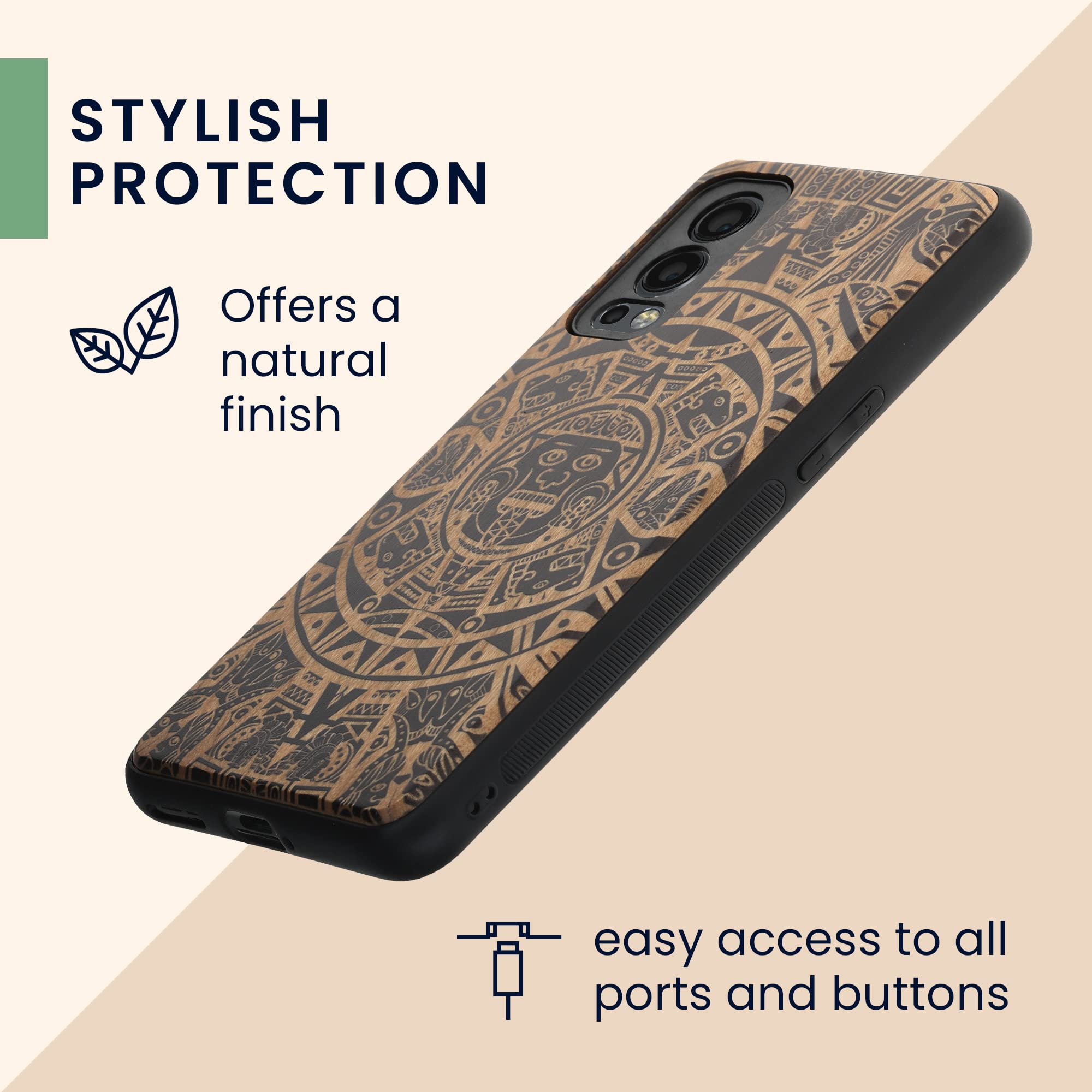 Kwnobile Holzhülle Für OnePlus Nord 2 5G – Maya-Kalender Design, TPU-Rahmen, Stoßfest & Einzigartig Gemasert